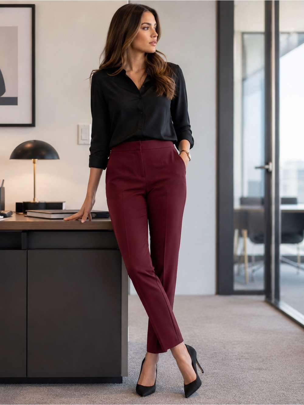 Elie Tahari Black Cherry Burgundy Tailored Slim Ankle Pants NWT Size 2